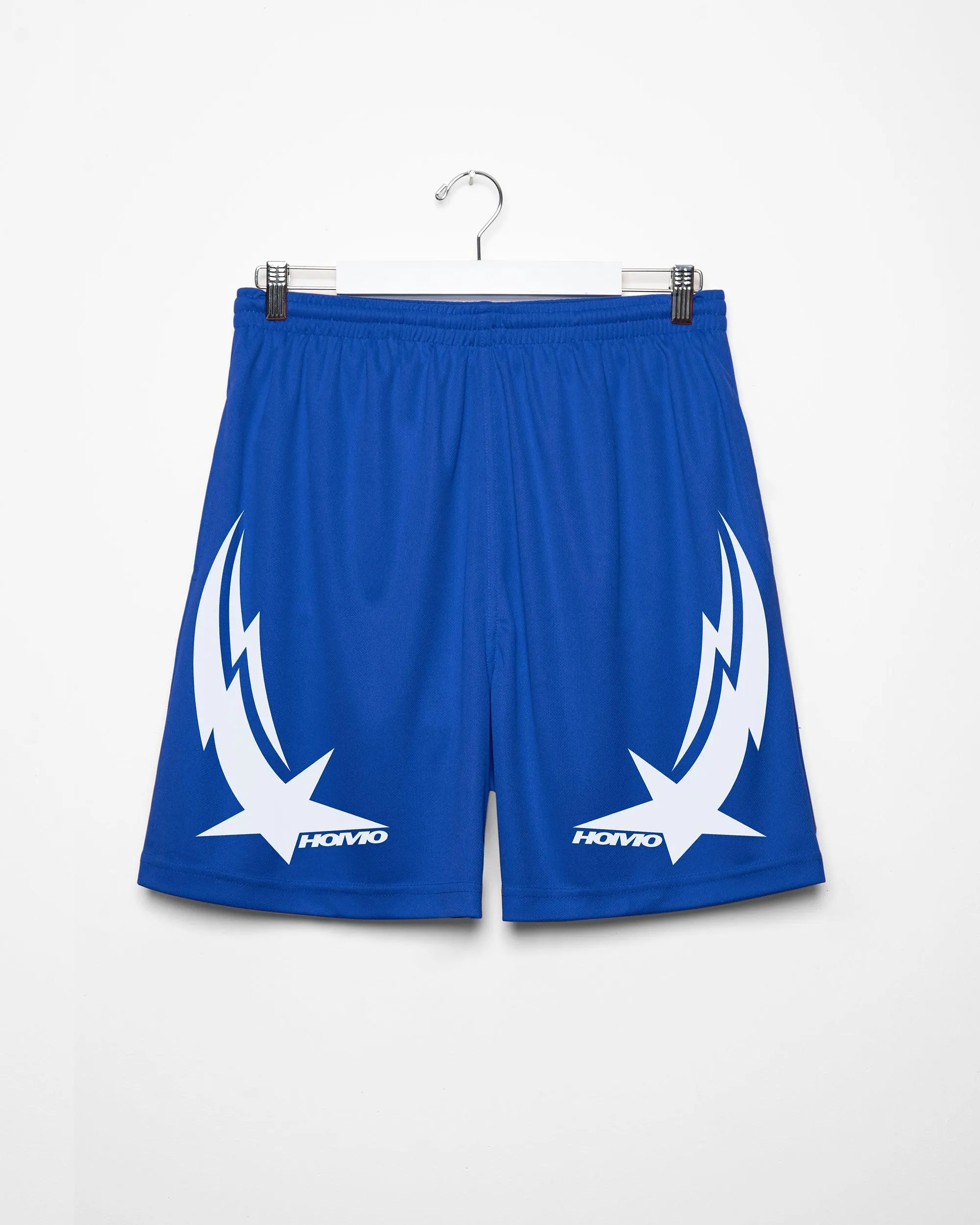Turbo basketball shorts, white on blue