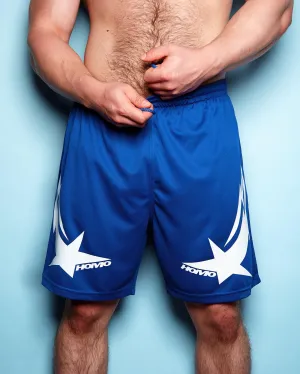 Turbo basketball shorts, white on blue
