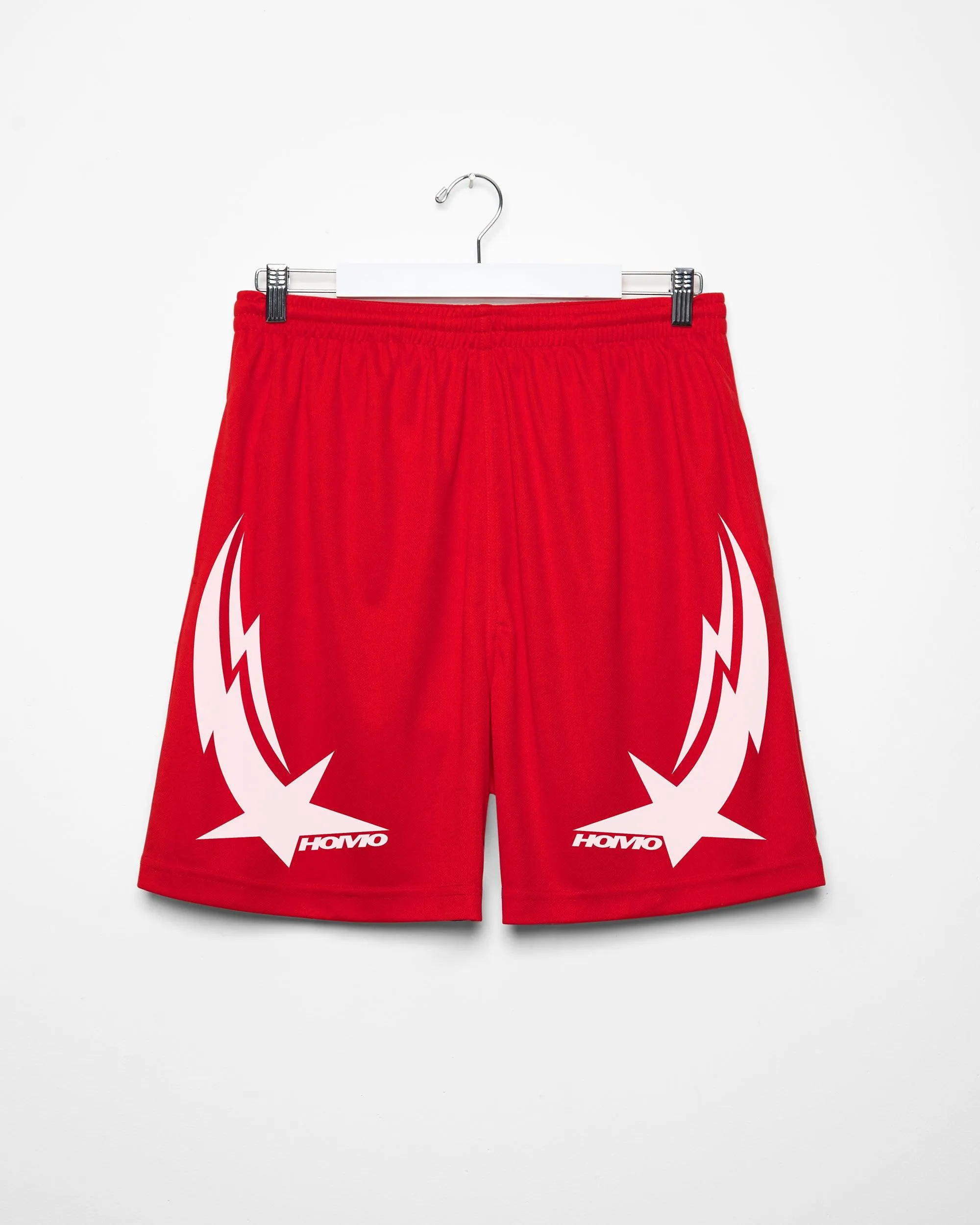 Turbo basketball shorts, white on red