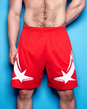 Turbo basketball shorts, white on red