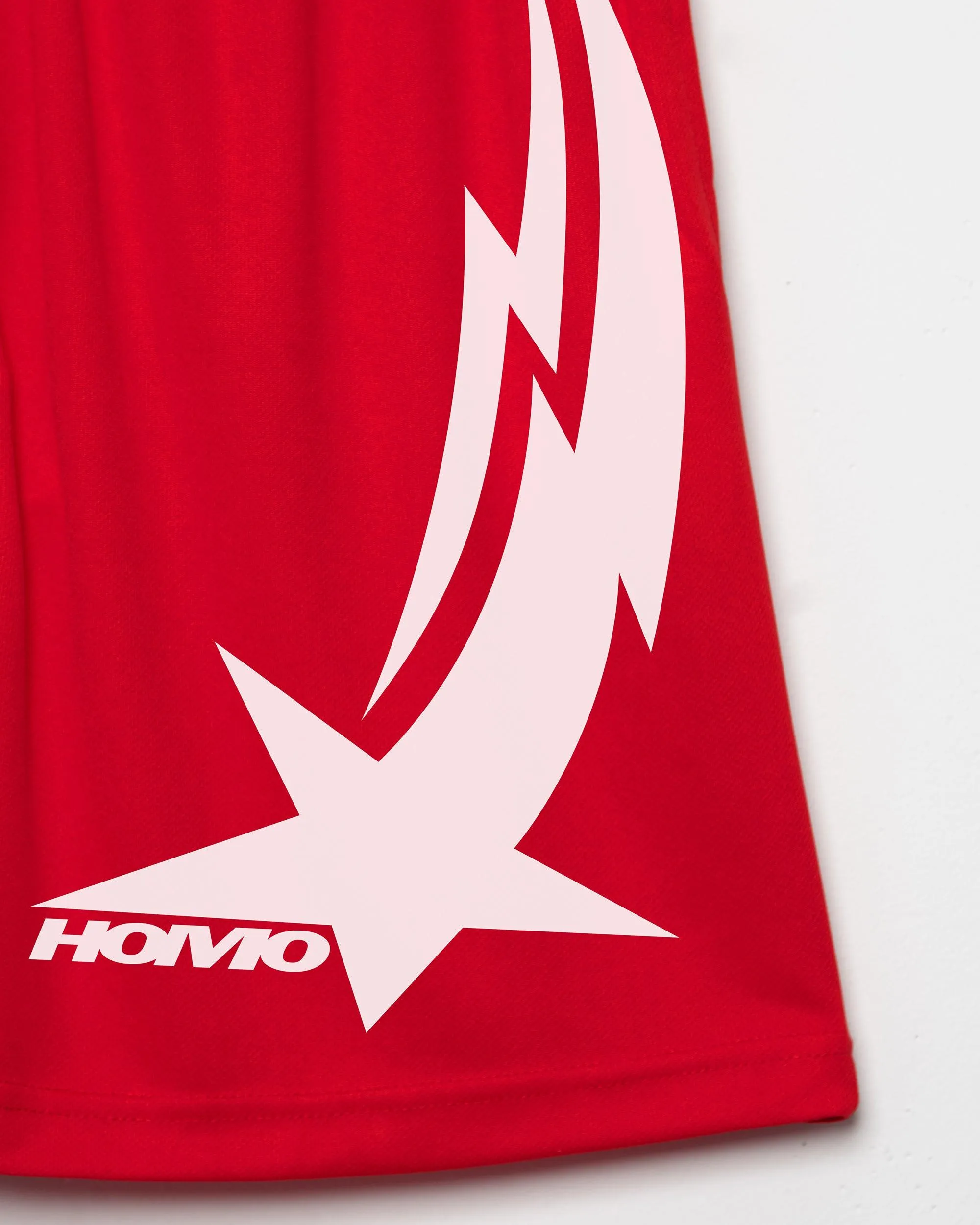 Turbo basketball shorts, white on red
