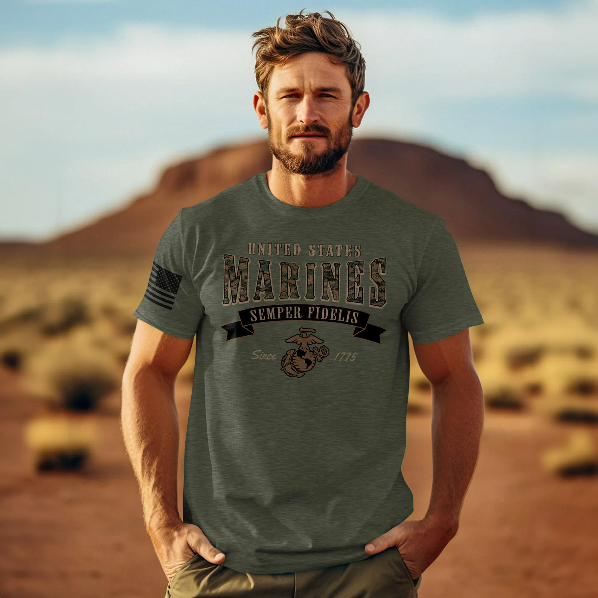USMC MARPAT Arched Semper Fi 7.62 Design Battlespace Men's T-Shirt