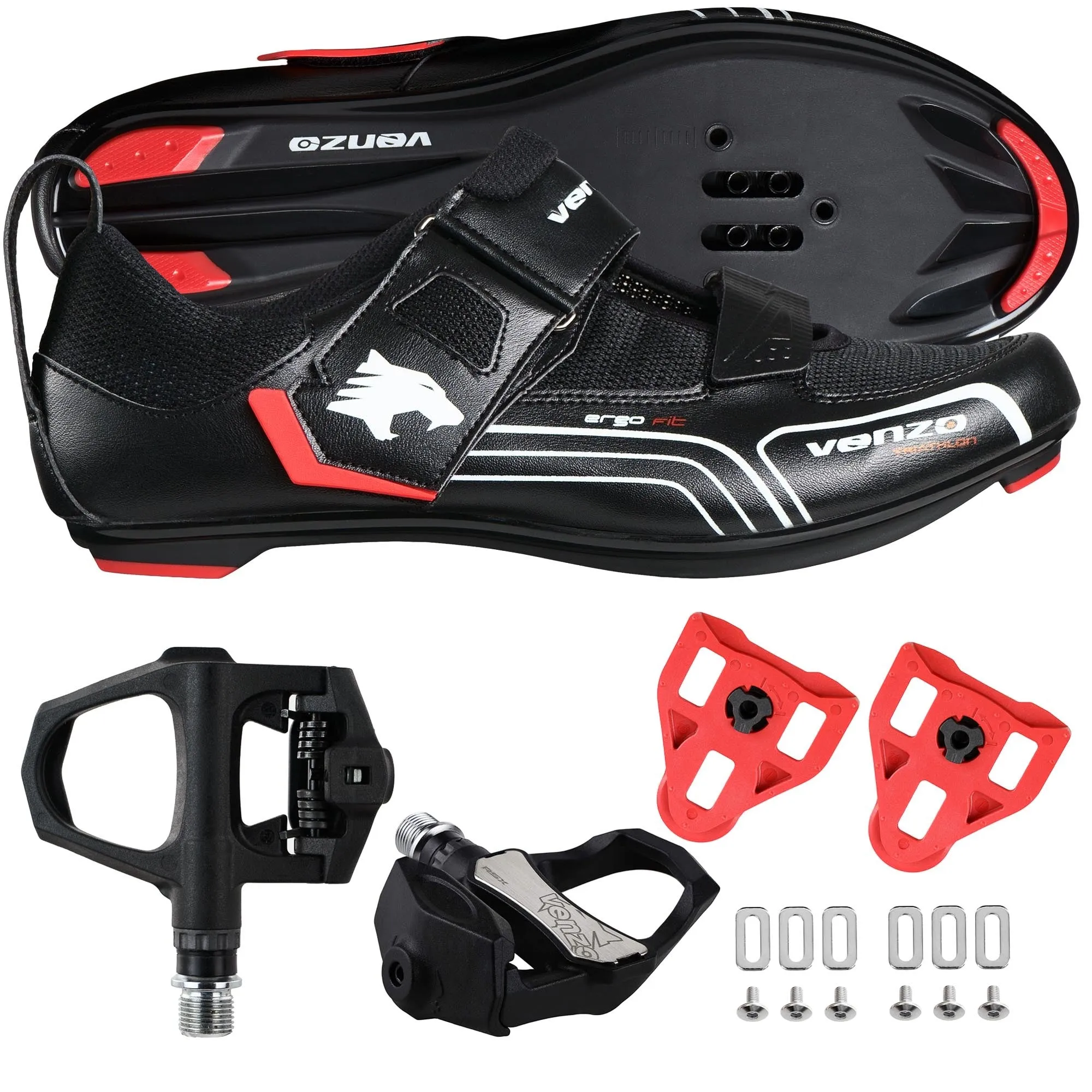 Venzo Bike Bicycle Road Cycling Triathlon Shoes with Clipless Pedals and Cleats - Look ARC Delta Compatible - Size 41