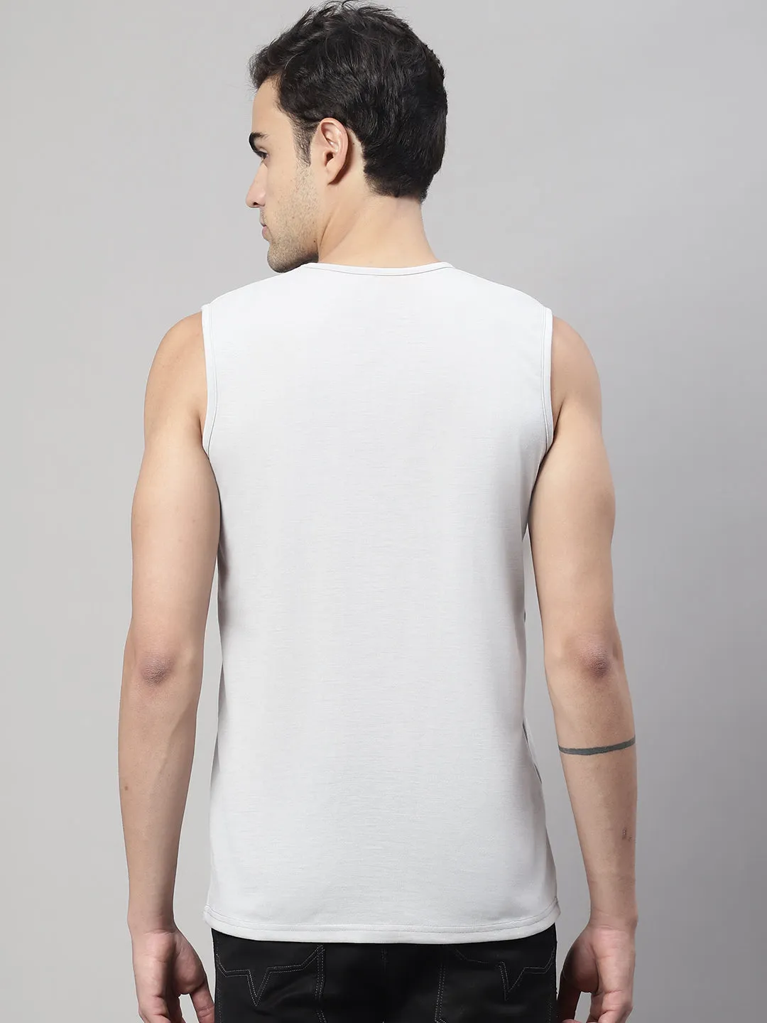 Vimal Jonney Regular Fit Cotton Solid Light Grey Gym Vest for Men