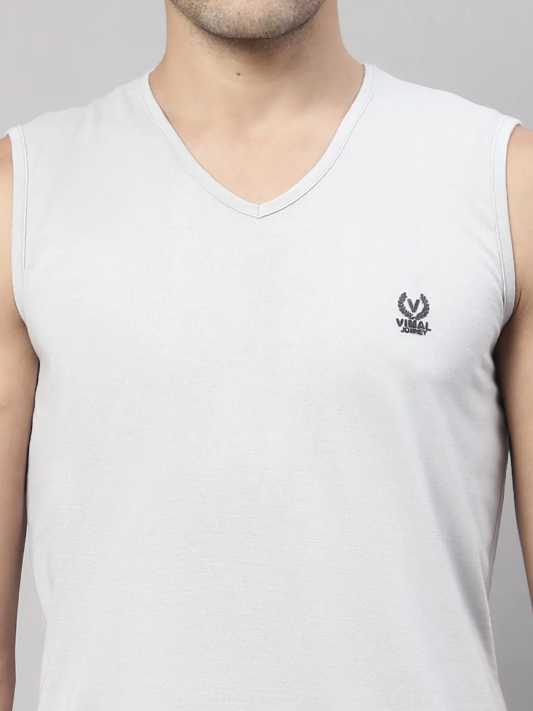 Vimal Jonney Regular Fit Cotton Solid Light Grey Gym Vest for Men