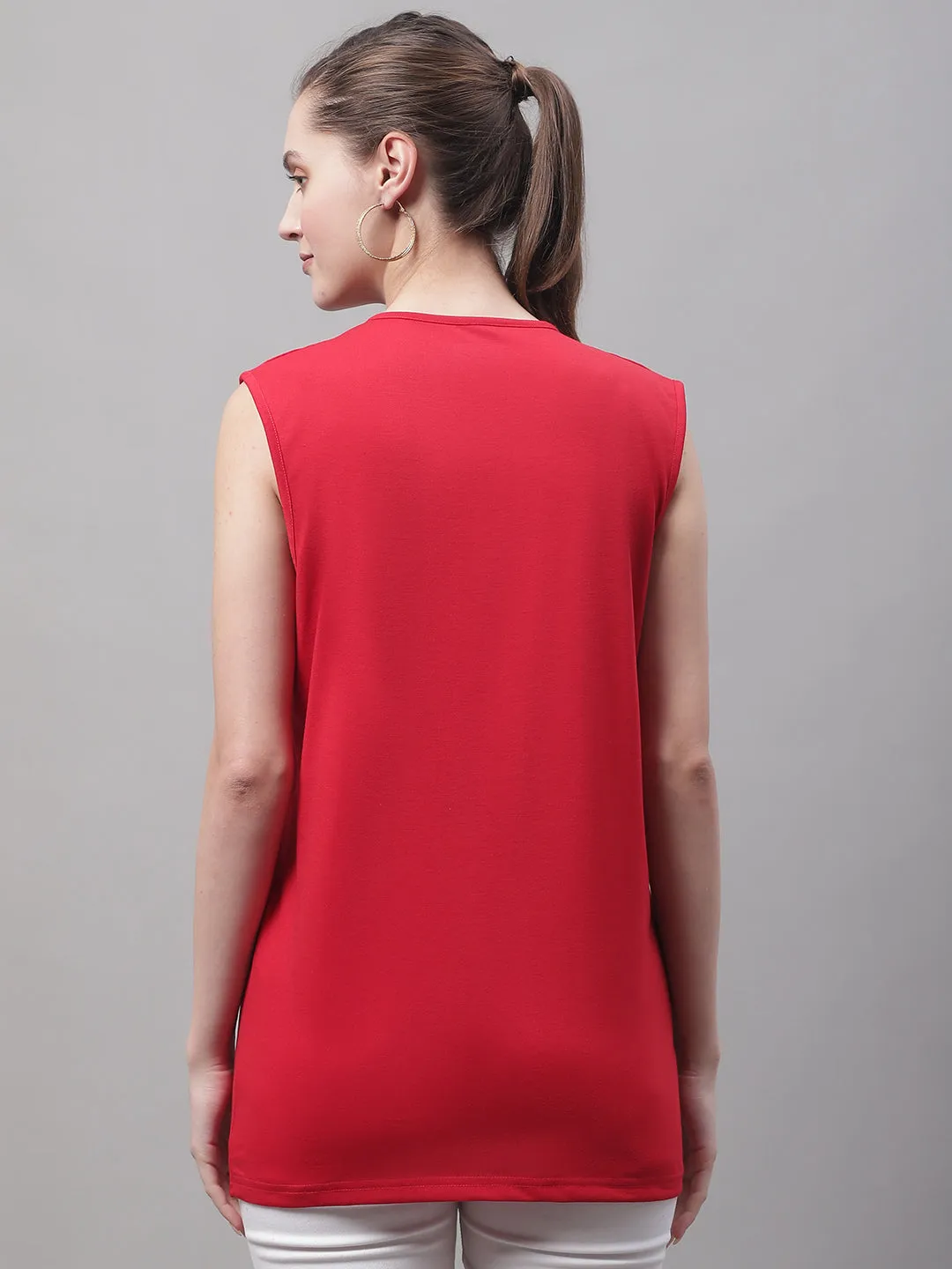 Vimal Jonney Regular Fit Cotton Solid Red Gym Vest for Women
