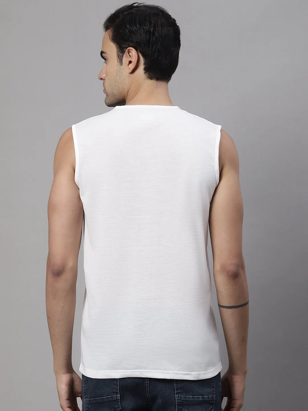 Vimal Jonney Regular Fit Cotton Solid White Gym Vest for Men