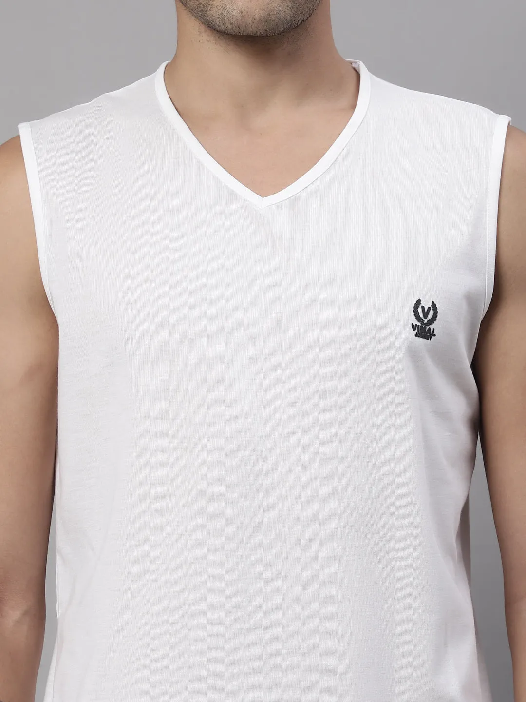 Vimal Jonney Regular Fit Cotton Solid White Gym Vest for Men