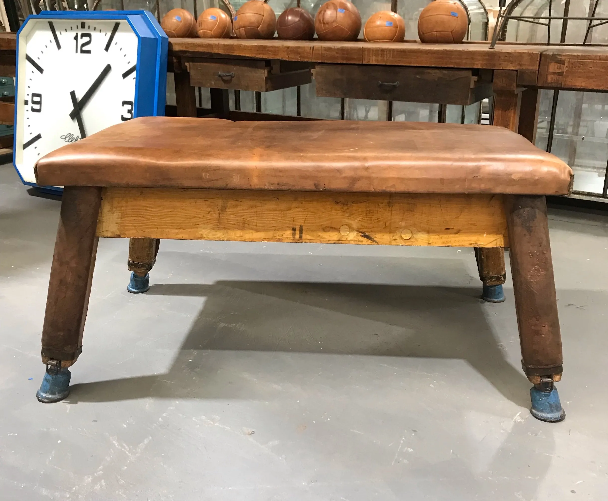 Vintage Romanian Leather Gym Table   #3679A Byron
