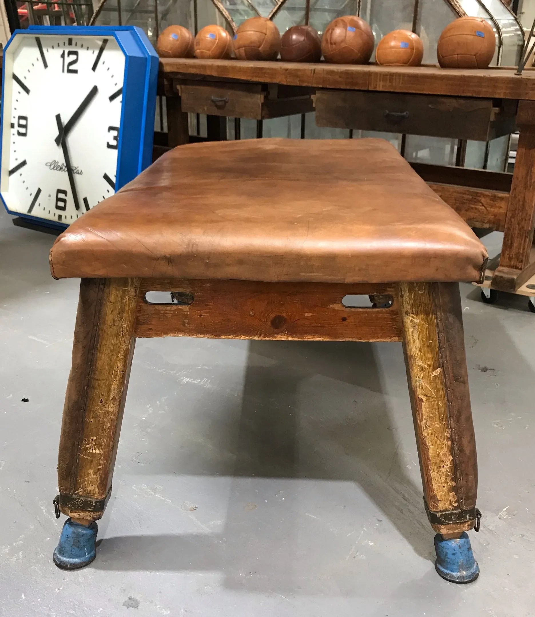 Vintage Romanian Leather Gym Table   #3679A Byron
