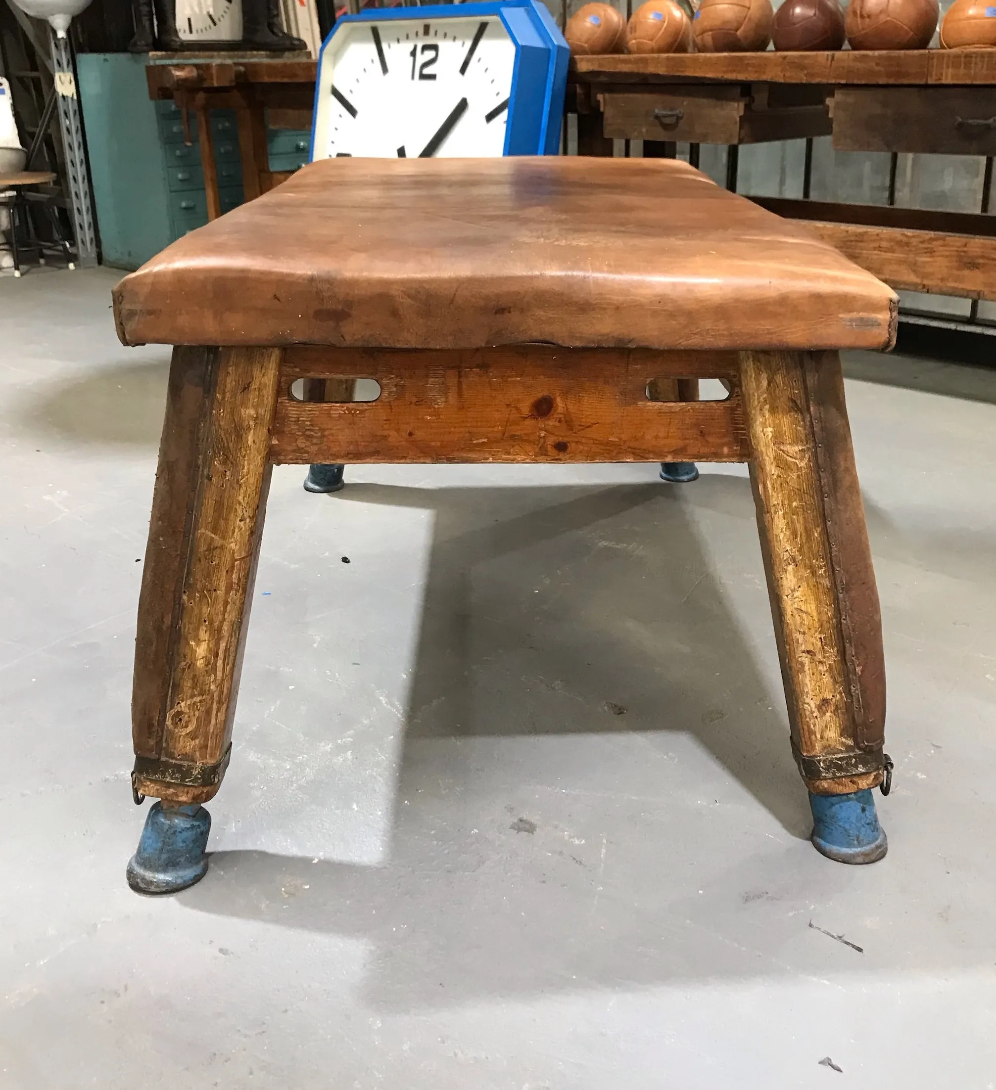 Vintage Romanian Leather Gym Table   #3679A Byron