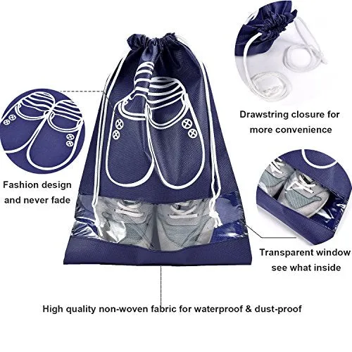 Vovoly Portable Travel Shoe Bags Dustproof Shoe Organizer for Men and Women Water-resistant Space Saving Storage Bags Navy Blue (10 pcs)