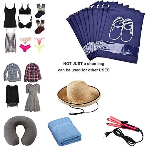 Vovoly Portable Travel Shoe Bags Dustproof Shoe Organizer for Men and Women Water-resistant Space Saving Storage Bags Navy Blue (10 pcs)