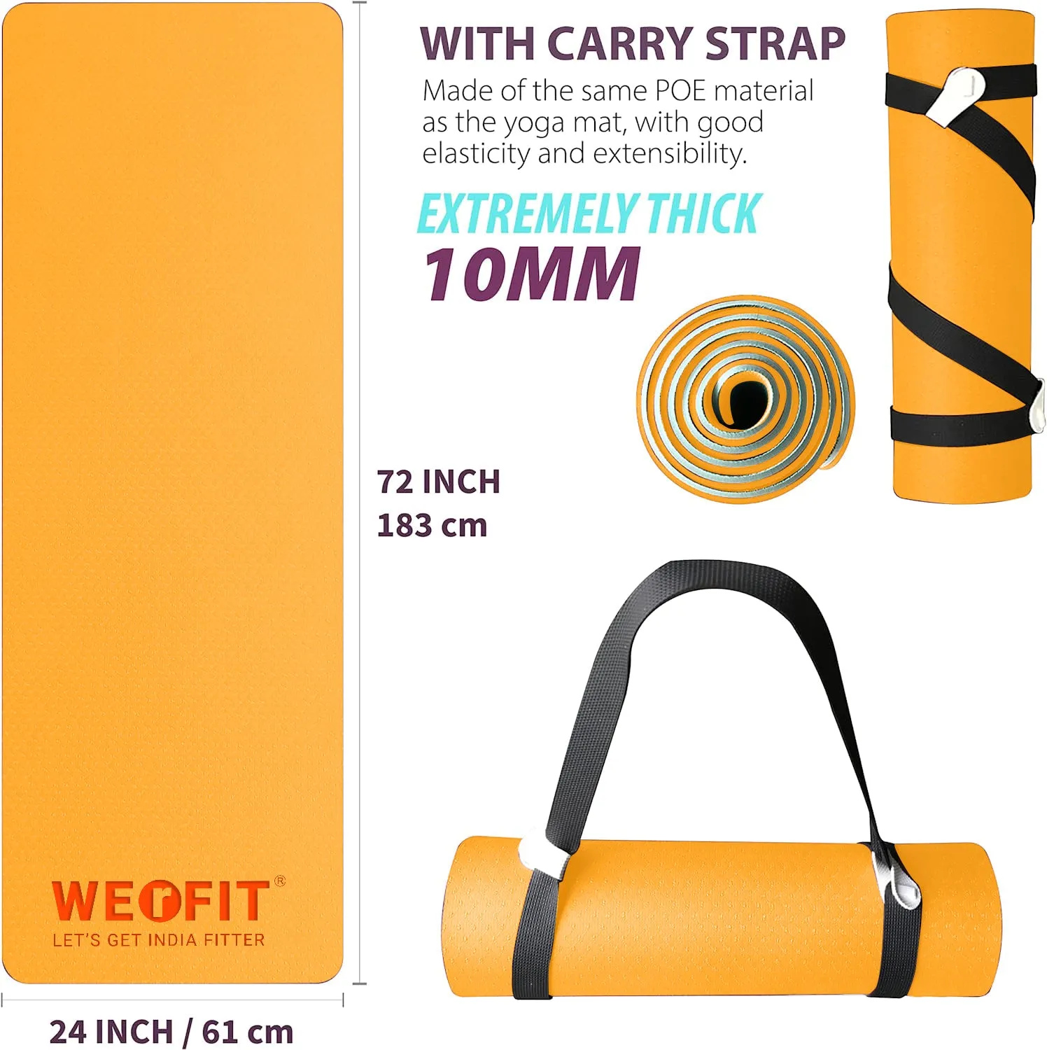 WErFIT TPE 10mm Yoga Mat for Gym Workout and Exercise for Men & Women