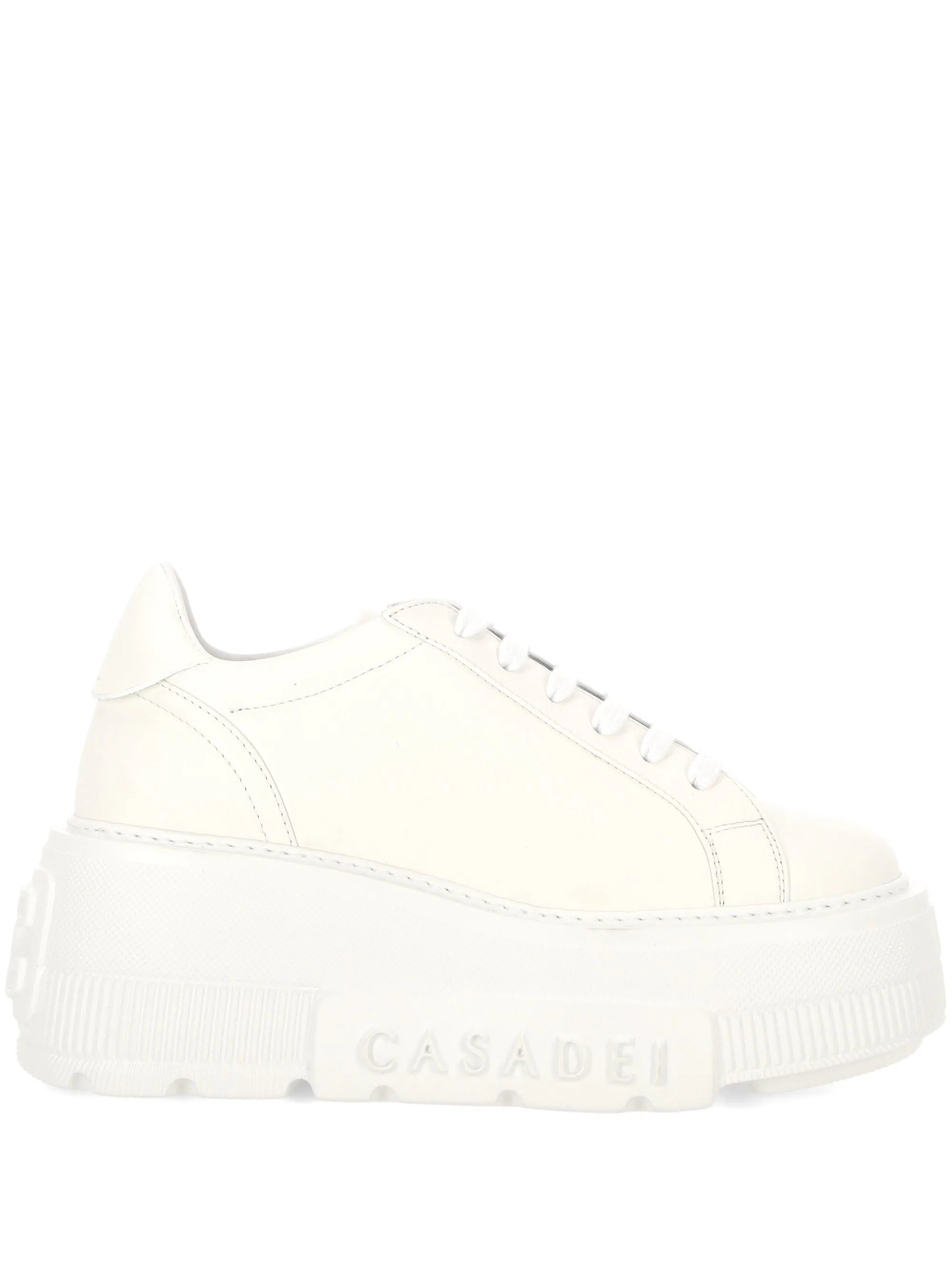 White Calf Leather Lace-Up Sneakers