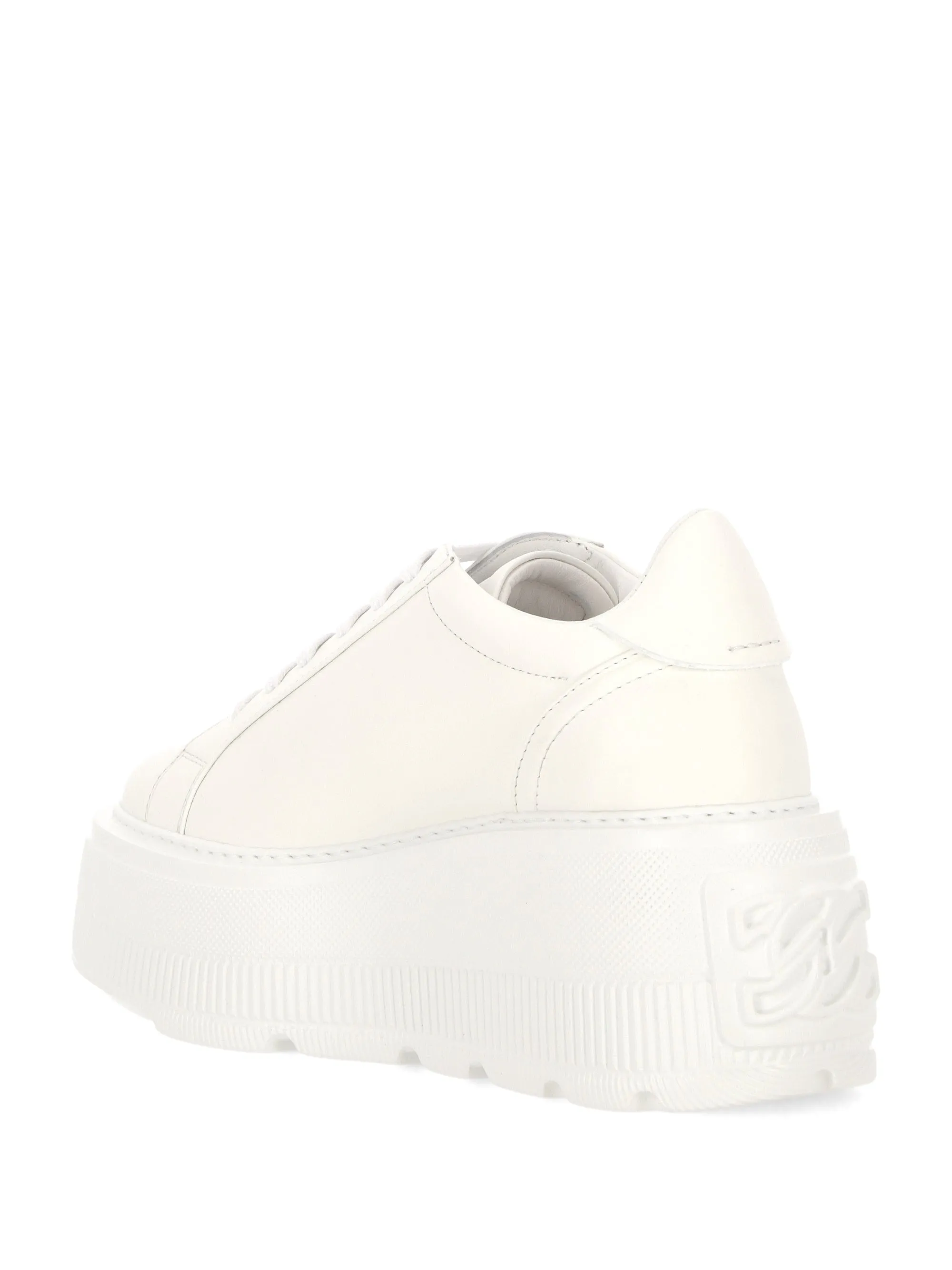 White Calf Leather Lace-Up Sneakers