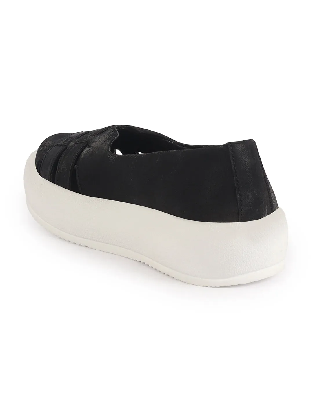 Women Black Double Strap Velvet Height Enhancer Slip On Sneakers|Anti Skid Sole|Slip On Shoe|Office Wear