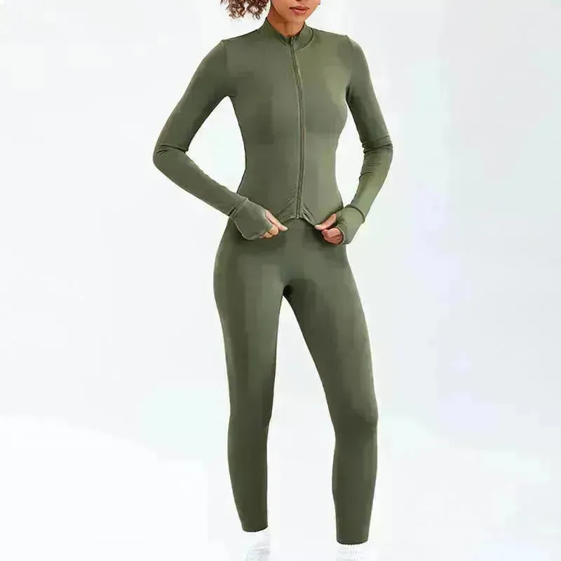 Women Yoga Zipper Long-sleeved Gym Exercise Fitness Suit