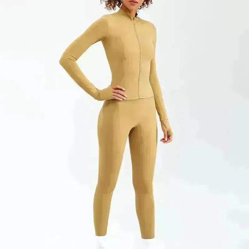 Women Yoga Zipper Long-sleeved Gym Exercise Fitness Suit