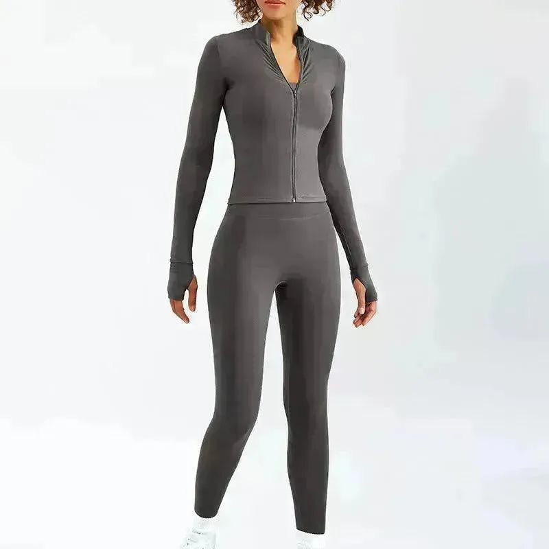 Women Yoga Zipper Long-sleeved Gym Exercise Fitness Suit