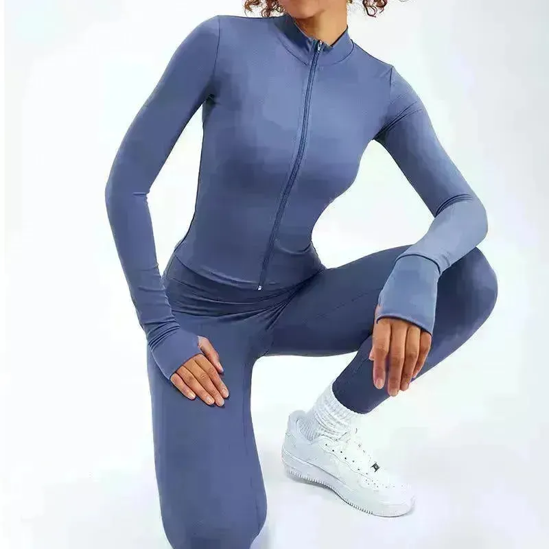 Women Yoga Zipper Long-sleeved Gym Exercise Fitness Suit