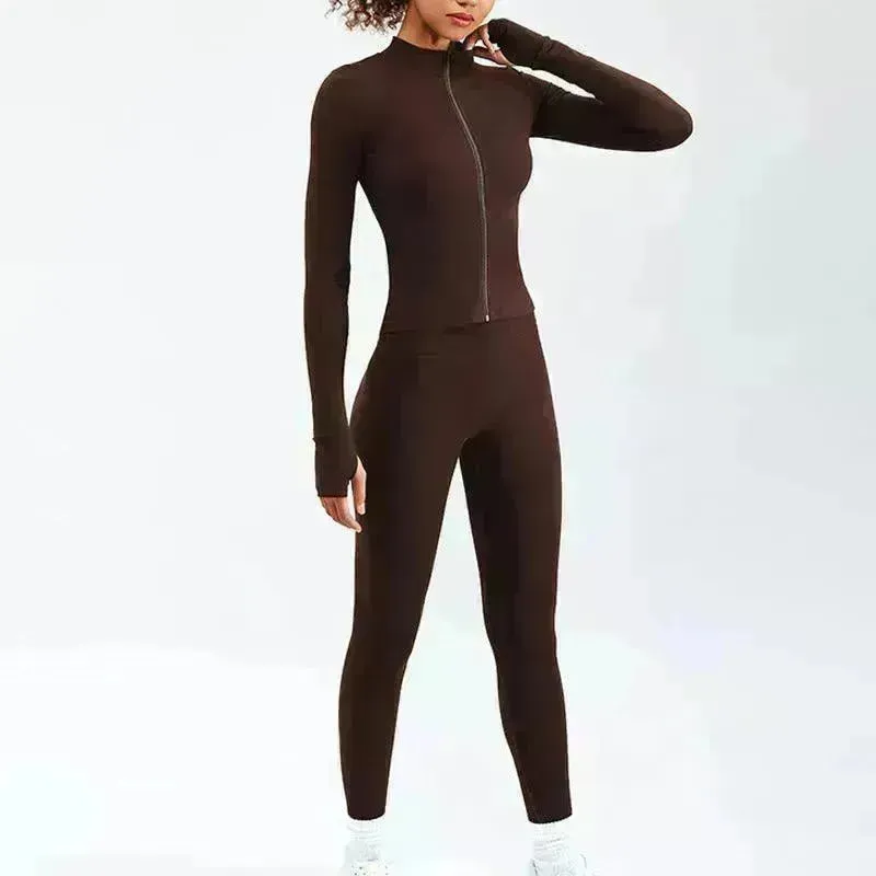 Women Yoga Zipper Long-sleeved Gym Exercise Fitness Suit
