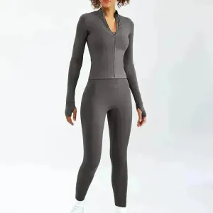 Women Yoga Zipper Long-sleeved Gym Exercise Fitness Suit