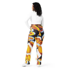 Womens Flare Leggings - Orange Black White Geometric Print Pattern