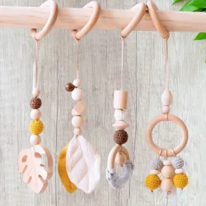 Wood Baby Gym & Toys - Leaf Baby Gym Toys - Wood Play Gym and Toys ,Wooden play toys,  Natural wooden Montessori toys, Baby Gym Hanging Toys