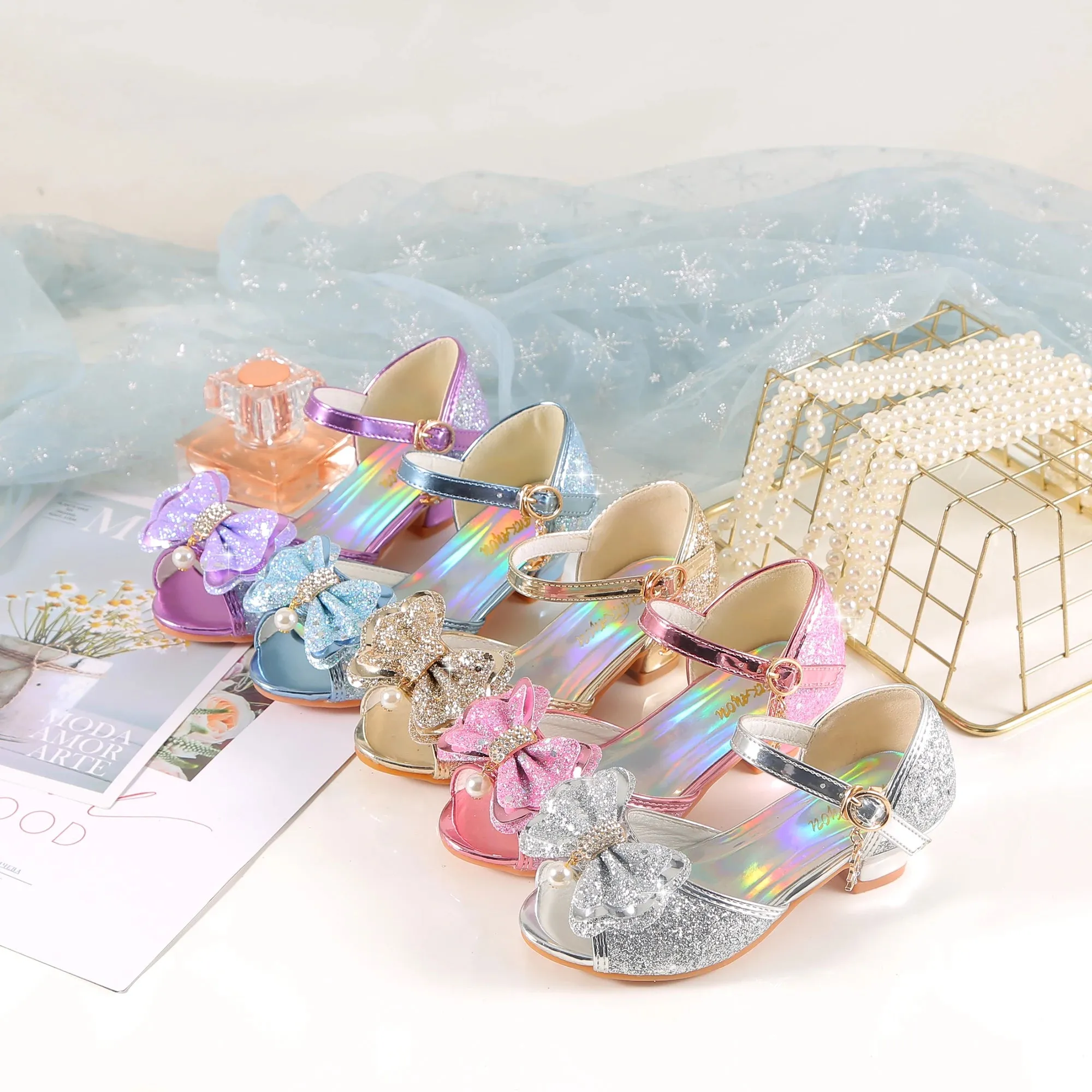 YUNICUS Children Shoes Leather Shoes Princess Shoes round-Toe